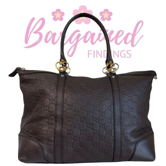 Authentic GUCCI Brown Guccissima Leather Lovely Heart Interlocking G Medium Tote - Picture 1 of 12